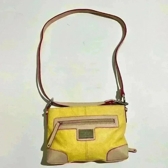 Tignanello Leather Yellow Tan Convertible Crossbody Purse Handbag - Picture 4 of 15